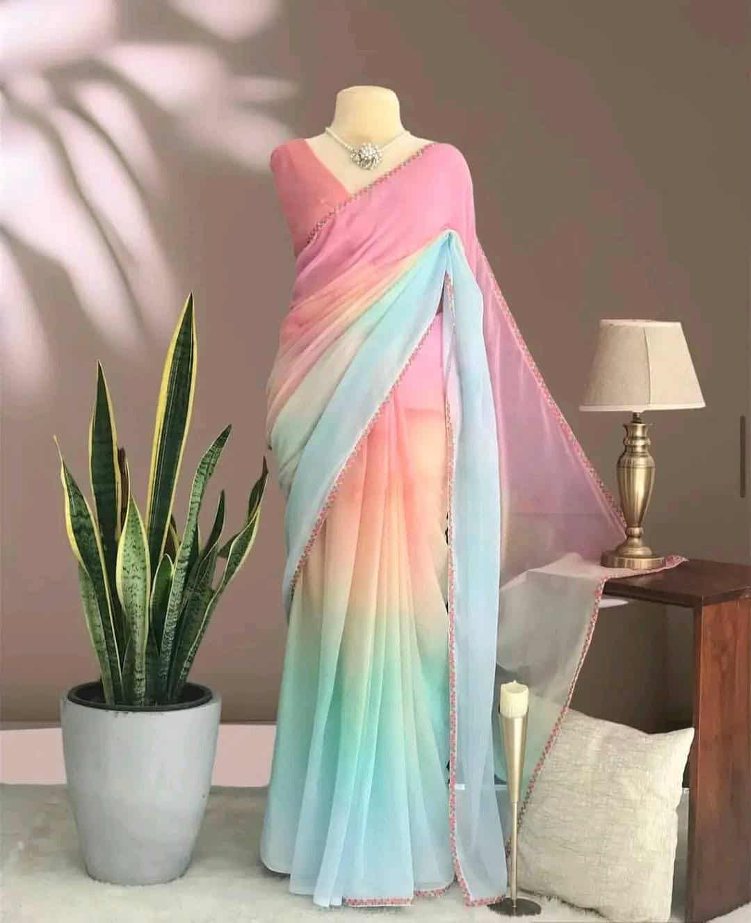 Elegant Lace Work Georgette Saree